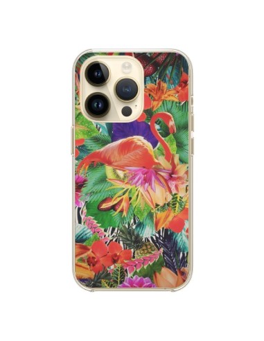 Coque iPhone 14 Pro Tropical Flamant Rose - Monica Martinez