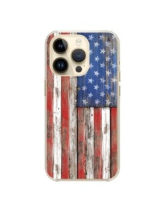 Coque iPhone 14 Pro Drapeau USA Vintage Bois Wood -...