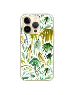 Coque iPhone 14 Pro Brushstrokes Tropical Palms Green -...