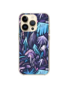 Coque iPhone 14 Pro Brushstrokes Tropical Palms Navy -...
