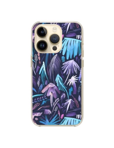 Coque iPhone 14 Pro Brushstrokes Tropical Palms Navy - Ninola Design