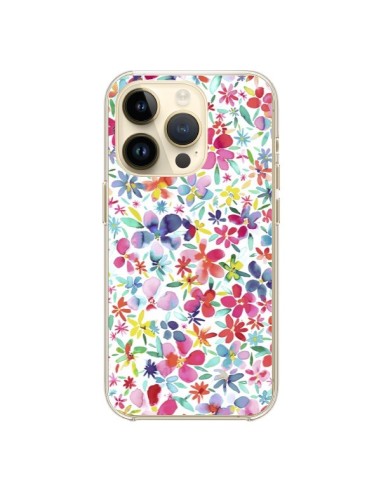 iPhone 14 Pro Case Colorful Flowers Petals Blue - Ninola Design