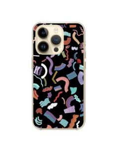 iPhone 14 Pro Case Curly and Zigzag Stripes Black -...