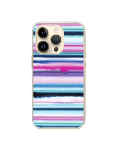Coque iPhone 14 Pro Degrade Stripes Watercolor Pink - Ninola Design