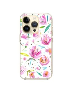 iPhone 14 Pro Case Painterly Waterolor Texture Flowers -...