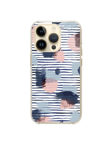 Coque iPhone 14 Pro Watercolor Stains Stripes Navy - Ninola Design