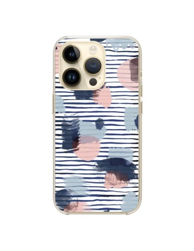 Cover iPhone 14 Pro Watercolor Stains Righe Azzurre - Ninola Design