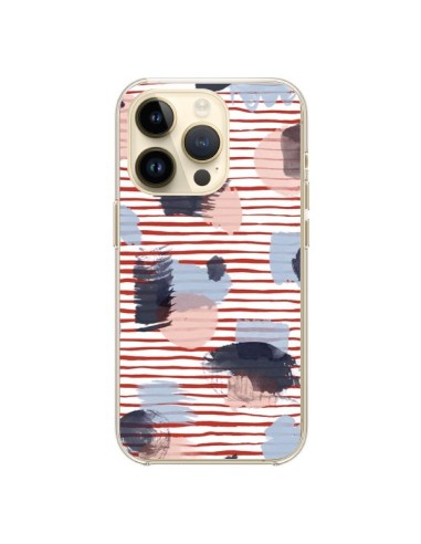 Cover iPhone 14 Pro Watercolor Stains Righe Rosse - Ninola Design