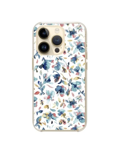iPhone 14 Pro Case Watery Hibiscus Blue - Ninola Design