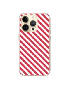 Coque iPhone 14 Pro Bonbon Candy Rose et Blanche Rayée -...
