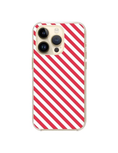 Coque iPhone 14 Pro Bonbon Candy Rose et Blanche Rayée - Nico