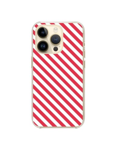 iPhone 14 Pro Case Striped Candy Pink and White - Nico