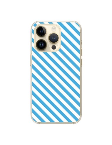 Coque iPhone 14 Pro Bonbon Candy Bleue et Blanche Rayée - Nico