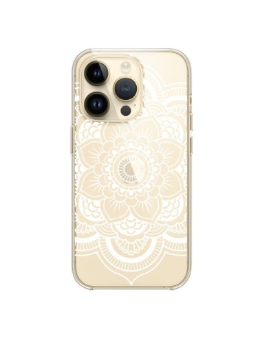 Coque iPhone 14 Pro Mandala Blanc Azteque Transparente - Nico