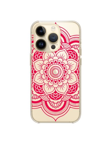 Coque iPhone 14 Pro Mandala Rose Fushia Azteque Transparente - Nico