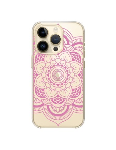 Coque iPhone 14 Pro Mandala Rose Clair Azteque Transparente - Nico