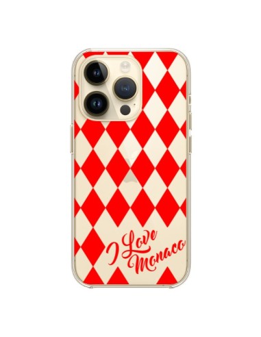 Coque iPhone 14 Pro I Love Monaco et Losange Rouge - Nico