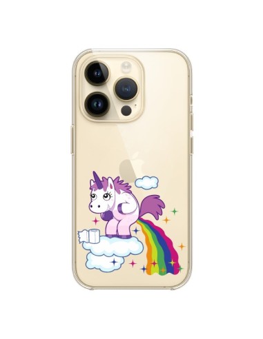 Coque iPhone 14 Pro Licorne Caca Arc en Ciel Transparente - Nico