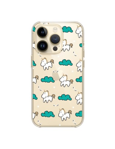 Coque iPhone 14 Pro Licorne et Nuages Transparente - Nico