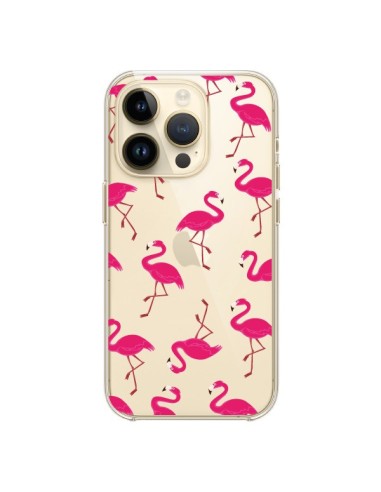 Coque iPhone 14 Pro flamant Rose et Flamingo Transparente - Nico