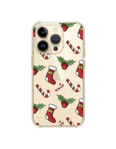 Coque iPhone 14 Pro Chaussette Sucre d'Orge Houx de Noël...