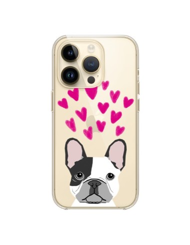 Coque iPhone 14 Pro Bulldog Français Coeurs Chien Transparente - Pet Friendly