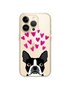 Cover iPhone 14 Pro Boston Terrier Cuori Cane Trasparente...
