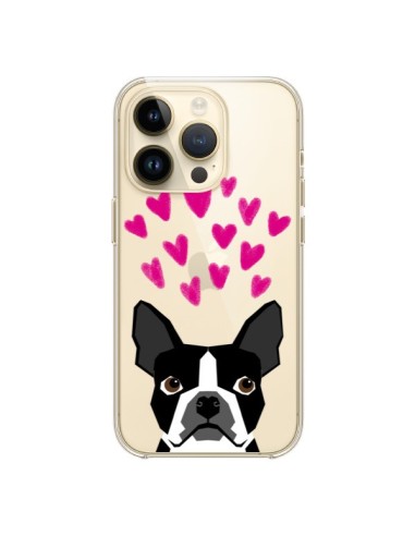 Coque iPhone 14 Pro Boston Terrier Coeurs Chien Transparente - Pet Friendly