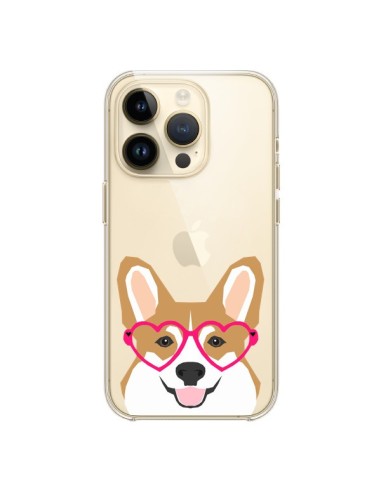 Cover iPhone 14 Pro Cane Buffo Occhiali Cuori Trasparente - Pet Friendly