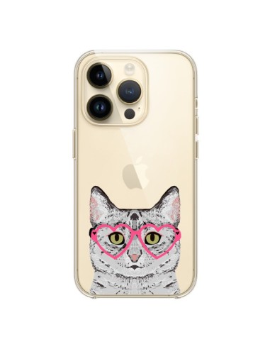 iPhone 14 Pro Case Cat Grey Eyes Hearts Clear - Pet Friendly