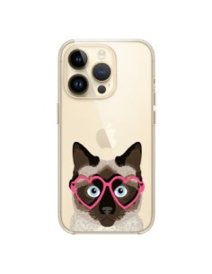 Cover iPhone 14 Pro Gatto Marrone Occhiali Cuori...