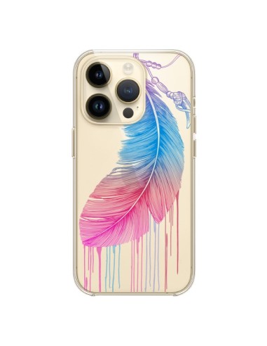 Coque iPhone 14 Pro Plume Feather Arc en Ciel Transparente - Rachel Caldwell