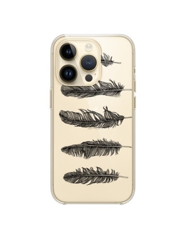 Coque iPhone 14 Pro Plume Feather Noir Transparente - Rachel Caldwell