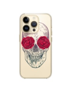 Cover iPhone 14 Pro Teschio Rosa Fiori Trasparente -...