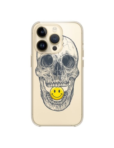 Coque iPhone 14 Pro Tête de Mort Smiley Transparente - Rachel Caldwell