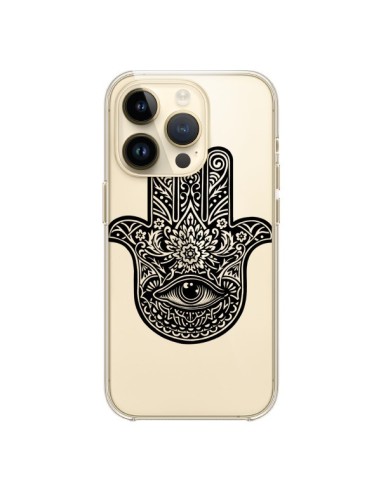 Cover iPhone 14 Pro Hamsa Cinque Dita Mano Cattiva Occhio Trasparente - Rachel Caldwell