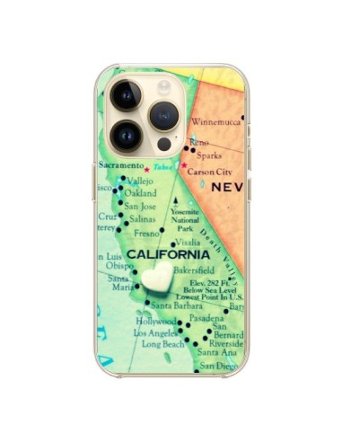 Coque iPhone 14 Pro Carte Map Californie - R Delean