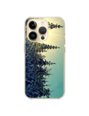 Coque iPhone 14 Pro Hiver Paysage Neige Montagnes Sapins Ski - R Delean