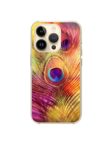 Coque iPhone 14 Pro Plume de Paon Multicolore - Sylvia Cook