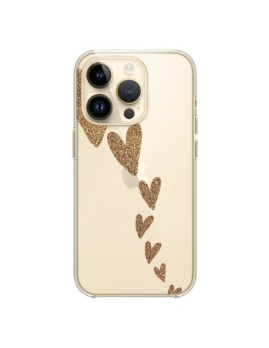 Coque iPhone 14 Pro Coeur Falling Gold Hearts Transparente - Sylvia Cook