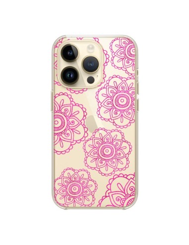 Cover iPhone 14 Pro Doodle  Mandala Rosa Fiori Trasparente - Sylvia Cook