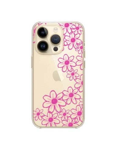Coque iPhone 14 Pro Pink Flowers Fleurs Roses Transparente - Sylvia Cook