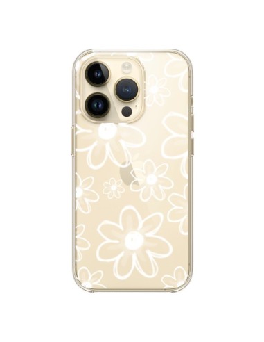 Coque iPhone 14 Pro Mandala Blanc White Flower Transparente - Sylvia Cook