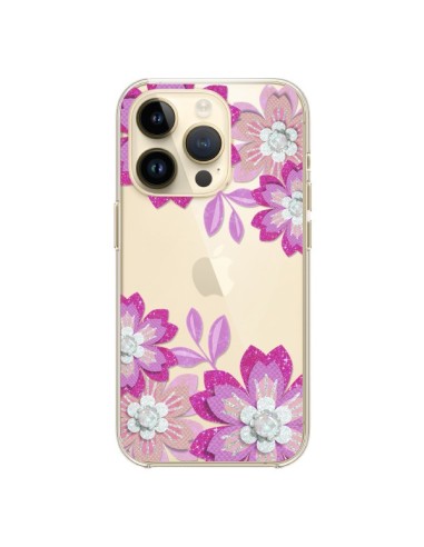 Coque iPhone 14 Pro Winter Flower Rose, Fleurs d'Hiver Transparente - Sylvia Cook