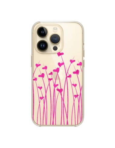 Coque iPhone 14 Pro Love in Pink Amour Rose Fleur Transparente - Sylvia Cook