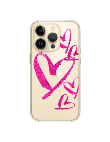 Coque iPhone 14 Pro Pink Heart Coeur Rose Transparente - Sylvia Cook