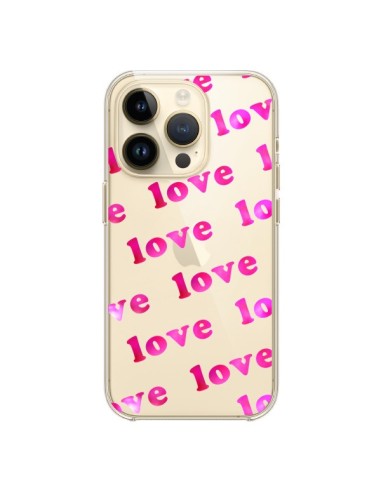 Coque iPhone 14 Pro Pink Love Rose Transparente - Sylvia Cook