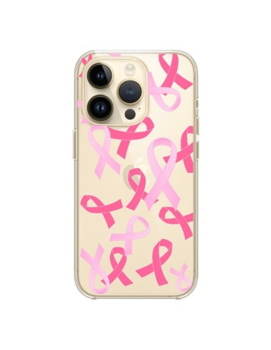 Coque iPhone 14 Pro Pink Ribbons Ruban Rose Transparente - Sylvia Cook