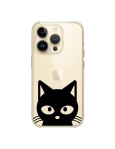 Coque iPhone 14 Pro Tête Chat Noir Cat Transparente -...