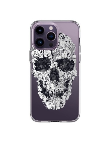 Coque iPhone 14 Pro Max Doodle Skull Dessin Tête de Mort Transparente - Ali Gulec